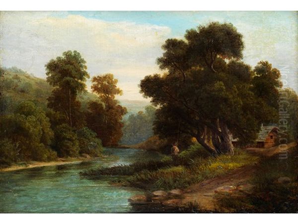 Flusslandschaft Mit Angler - view 1