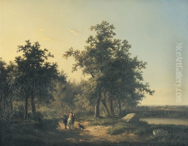 Weite Landschaft Mit Reiter Bei Einem Teich - view 1