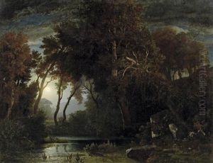 Vollmondnacht Am Waldsee by Johann Wilhelm Schirmer