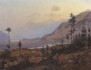 Blick In Ein Weites Flusstal Im Gebirge by Johann Wilhelm Schirmer