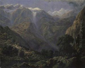 Schwiezer Alpenlandschaft Mit Der Jungfrau by Johann Wilhelm Schirmer