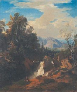 Gebirgslandschaft Mit Dem Propheten Elias Vorn Am Wasserfall