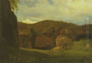 Sommerliche Landschaft Mit Einer Felsgrotte (cervara-grotte Bei Rom?) by Johann Wilhelm Schirmer