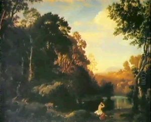 Italienische Landschaft Mit Teich Und Badenden Nymphen