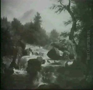 Romantische Berglandschfat Im Schein Der Abendsonne by Johann Wilhelm Schirmer