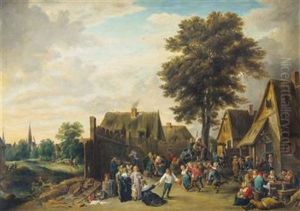 Kirmes Vor Dem Wirtshaus Zum Halbmond (after David Teniers The Younger) by Karl Michael Schirmer