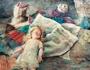 Stilleben Mit Spielzeug Und Zeitung by Fritz Schirrmacher