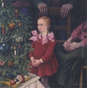 Madchen Vor Dem Weihnachtsbaum by Fritz Schirrmacher