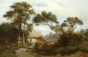 Une Chaumiere Dans Les Bois De St. Andre Les Vergers by Jules Nicolas Schitz