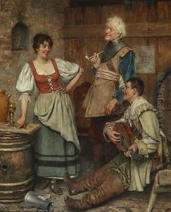 Magd Und Zwei Landsknechte In Der Wirtsstube by Victor Schivert
