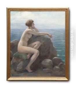 Weiblicher Akt Auf Felsen Vor Dem Meer by Victor Schivert