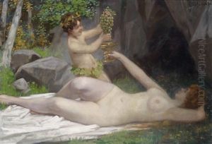 Waldnymphe Und Ein Junger Bacchus by Victor Schivert