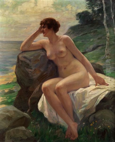 Frauenakt Am Meeresstrand by Victor Schivert