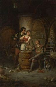 Zechende Musikanten Im Weinkeller by Victor Schivert