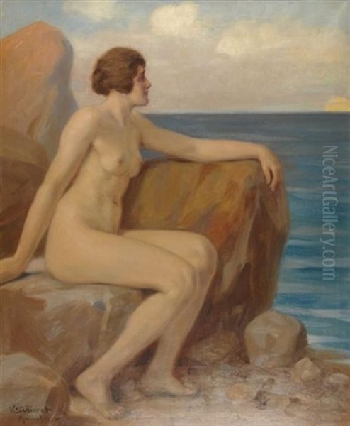 Akt Auf Einem Felsen Am Meer - view 1