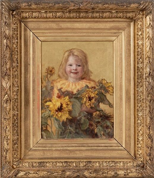 Portrait Of A Young Girl With Sunflowers - view 1
