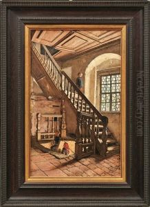Treppenhaus In Einem Schloss by Adolf Schlabitz