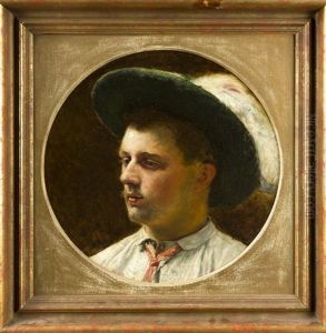 Portrait Eines Jungen Mannes Mit Federgeschmucktem Hut by Adolf Schlabitz