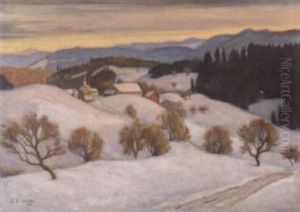 Sicht Auf Ein Dorf In Der Winterlandschaft by Ernst Emil Schlatter