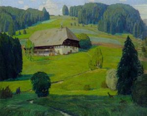 Sommerlandschaft Mit Bauernhaus Am Hang by Ernst Emil Schlatter