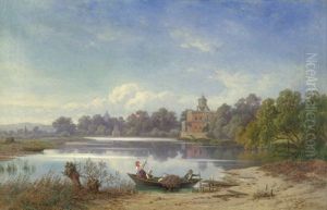 Blick Auf Den Heiligen See Mit Dem Marmorpalais, Im Vordergrund Bauern In Einem Fischerboot Blick Auf Den Heiligen See Mit Dem Marmorpalais, Im Vordergrund Bauern In Einem Fischerboot