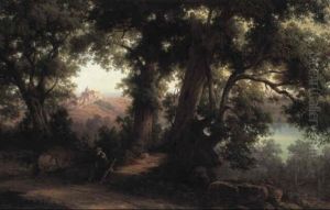Parti Udenfor Rom Med Udsigt Mod Pavens Sommerbolig Castel Gandolfo by Julius Schlegel
