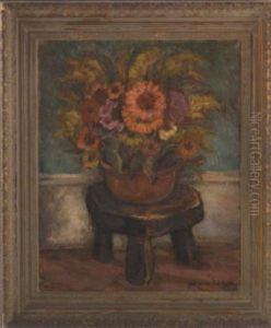 Floral Still Life With Milking Stool