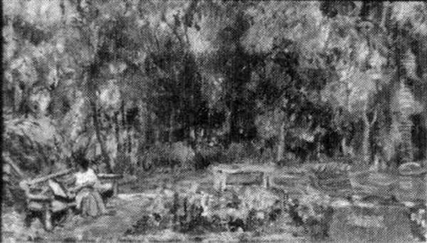 Woman Seated In A Garden - view 1