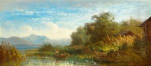 Chiemsee, Fishermen Before The Wendelstein by Eduard Schleich the Elder