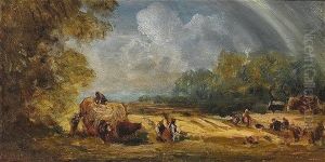 Getreideernte Mit Bauern Und Regenbogen (studie) by Eduard Schleich the Elder