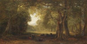 Waldlandschaft Mit Ruhenden Kuhen Waldlandschaft Mit Ruhenden Kuhen