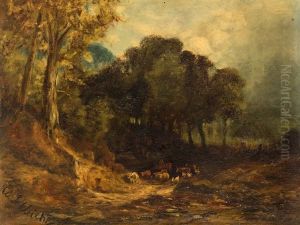 Cattle In The Forest by Eduard Schleich the Elder