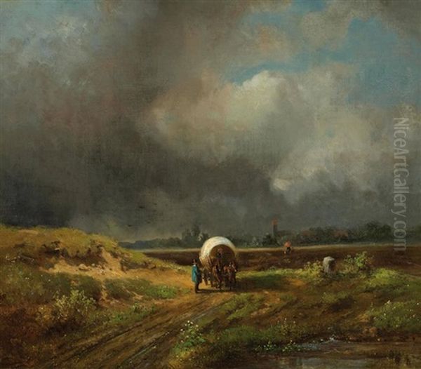 Landschaft Mit Kutsche Vor Dem Gewitter - view 1