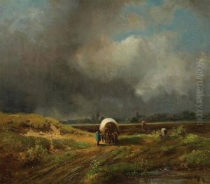 Landschaft Mit Kutsche Vor Dem Gewitter by Eduard Schleich the Elder