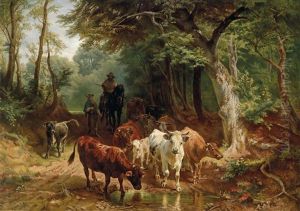 Waldlandschaft Mit Rinderherde Waldlandschaft Mit Rinderherde