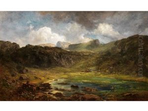 Gebirgslandschaft Mit Moorteich Unter Aufhellenden Gewitterwolken by Eduard Schleich the Elder