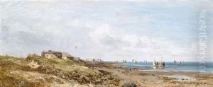 Am Lido. Weite Kustenlandschaft Mit Segelbooten by Eduard Schleich the Elder