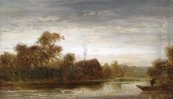Abendliche Flusslandschaft Mit Bauernhaus - view 1
