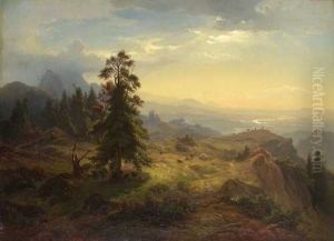 Blick Von Einer Alm Im Gebirge Auf Einen Flusslauf