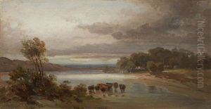 Landschaft Mit Rinderherde In Der Schwemme by Eduard Schleich the Elder