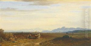 Fruhlingslandschaft Im Chiemgau Mit Pflugenden Bauern Und Gebirgshintergrund Fruhlingslandschaft Im Chiemgau Mit Pflugenden Bauern Und Gebirgshintergrund