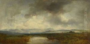Blick Uber Den Ammersee Auf Die Alpenkette by Eduard Schleich the Elder