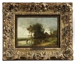 Landschaft Mit Kuhen Am Weiher