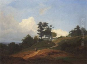 Oberbayrische Landschaft Mit Schafweide Und Wandersmann by Eduard Schleich the Elder