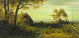 Spielende Kinder Im Bauerngarten Im Voralpenland by Eduard Schleich the Elder