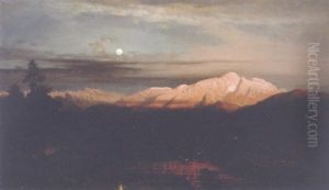 Hintersee Mit Alpenpanoramam Im Abendlicht Bei Aufgehendem Mond by Eduard Schleich the Elder