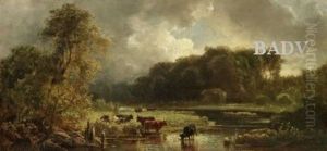 Flusslandschaft Mit Kuhen Flusslandschaft Mit Kuhen