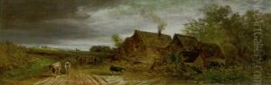 Rinder An Einem Bauerlichen Anwesen by Eduard Schleich the Elder