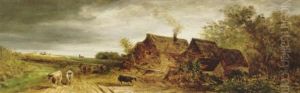 Bauerliches Anwesen Mit Einer Kuhherde by Eduard Schleich the Elder