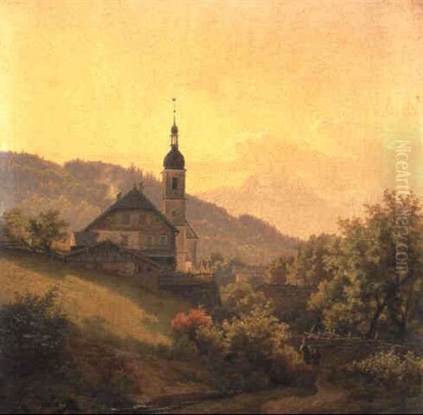 Bergdorf Mit Kirchturm In Ged,mpfter Herbstsonne - view 1